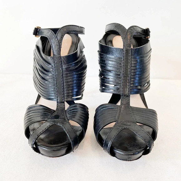 L.A.M.B. Gwen Stefani Stiletto Black Strappy Caged Heels Size 7.5 - Picture 3 of 13